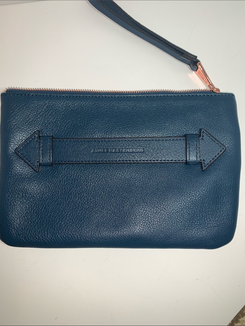 Aimee Kestenberg Deep Teal Pebbled Leather Wristlet with Rose Gold Hardware